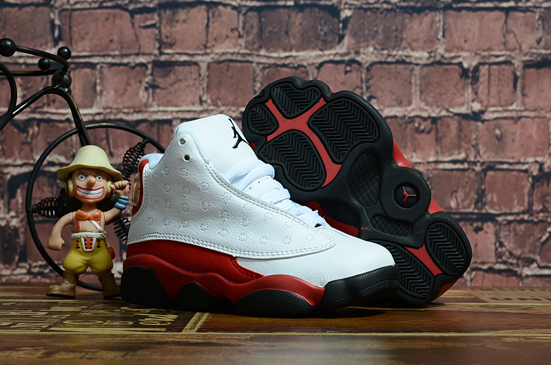 2018 New Kids Air Jordan 13 White Red Black Shoes